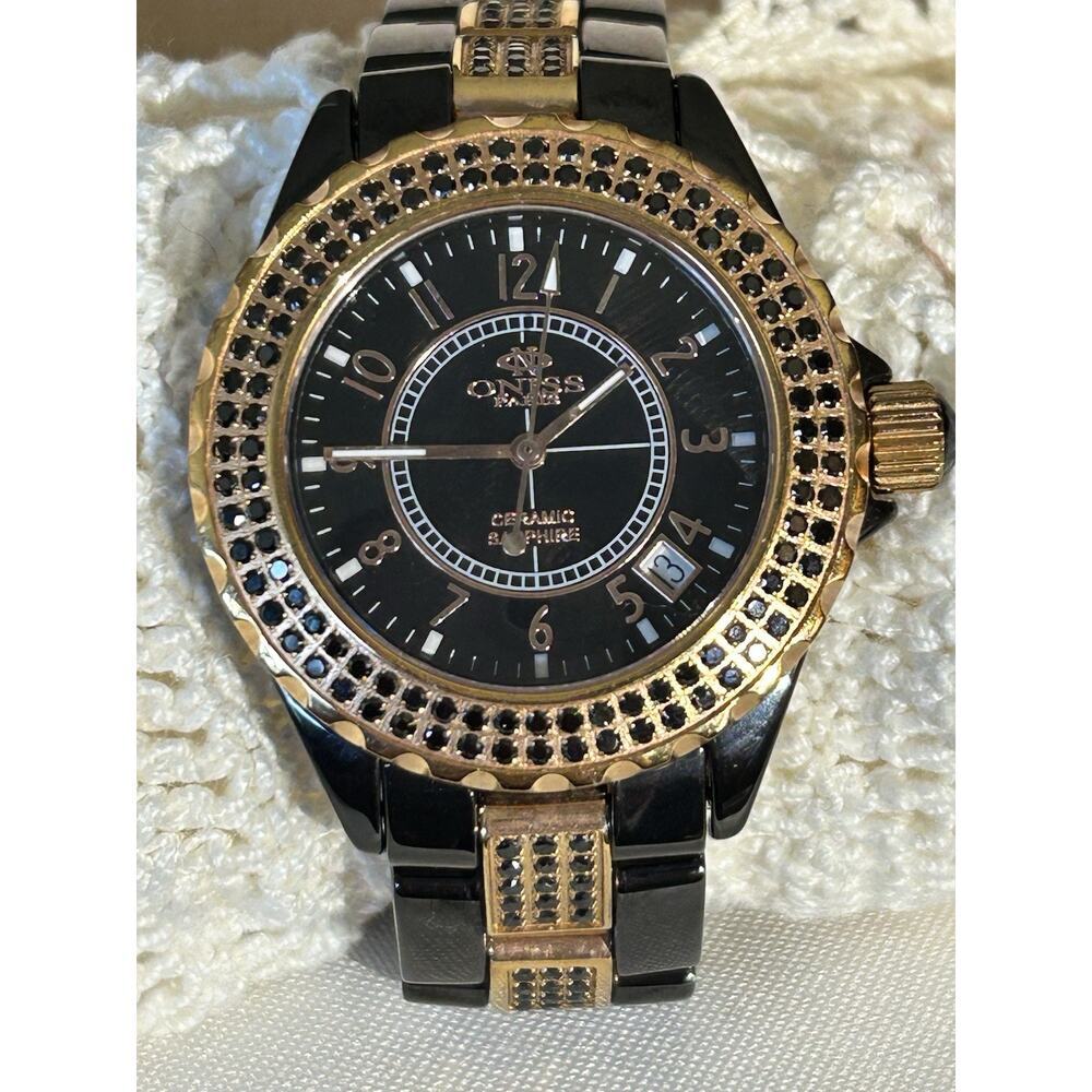 Oniss Paris Women's ON8891-L BLK/GLD Ceramica OMG Swiss Collection Watch